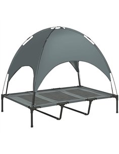 PawHut Raised Dog Bed Waterproof Elevated Pet Cot with Breathable Mesh UV Protection Canopy Grey, for XL Dogs, 122 x 92 x 108cm