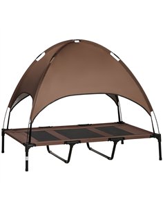 PawHut Raised Dog Bed Waterproof Elevated Pet Cot with Breathable Mesh UV Protection Canopy Coffee, for XL Dogs, 122 x 92 x 108c