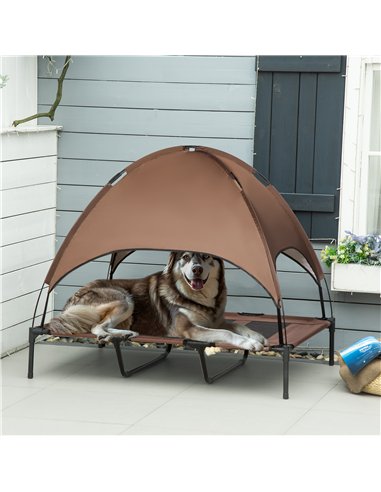 PawHut Raised Dog Bed Waterproof Elevated Pet Cot with Breathable Mesh UV Protection Canopy Coffee, for XL Dogs, 122 x 92 x 108c