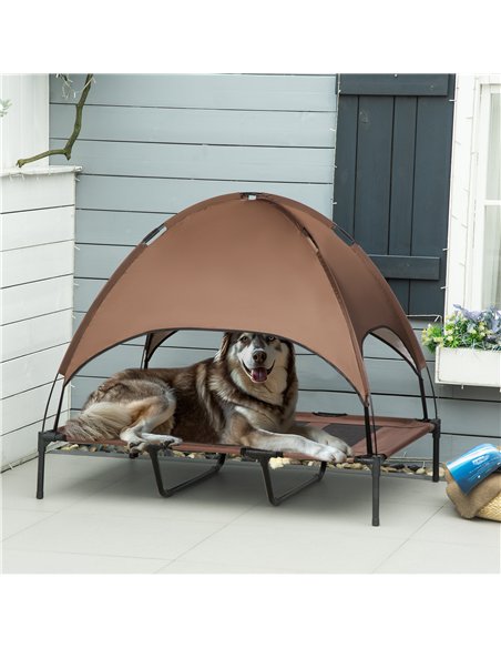 PawHut Raised Dog Bed Waterproof Elevated Pet Cot with Breathable Mesh UV Protection Canopy Coffee, for XL Dogs, 122 x 92 x 108c - pic 144003 | FastDaddyshop