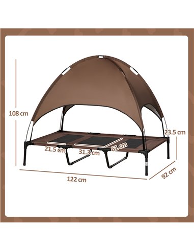 PawHut Raised Dog Bed Waterproof Elevated Pet Cot with Breathable Mesh UV Protection Canopy Coffee, for XL Dogs, 122 x 92 x 108c