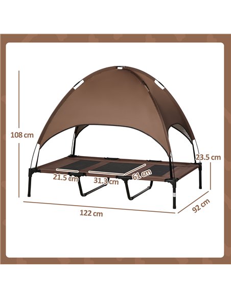 PawHut Raised Dog Bed Waterproof Elevated Pet Cot with Breathable Mesh UV Protection Canopy Coffee, for XL Dogs, 122 x 92 x 108c - pic 144004 | FastDaddyshop