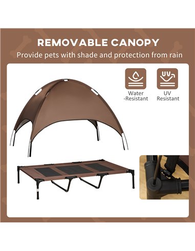 PawHut Raised Dog Bed Waterproof Elevated Pet Cot with Breathable Mesh UV Protection Canopy Coffee, for XL Dogs, 122 x 92 x 108c