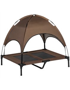 PawHut Raised Dog Bed Waterproof Elevated Pet Cot with Breathable Mesh UV Protection Canopy Coffee, for Large Dogs, 92 x 76 x 90