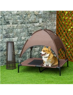 PawHut Raised Dog Bed Waterproof Elevated Pet Cot with Breathable Mesh UV Protection Canopy Coffee, for Large Dogs, 92 x 76 x 90 2