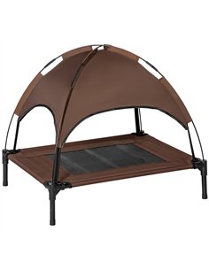 PawHut Raised Dog Bed Waterproof Elevated Pet Cot with Breathable Mesh UV Protection Canopy Coffee, for Medium Dogs, 76 x 61 x 7