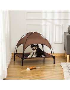 PawHut Raised Dog Bed Waterproof Elevated Pet Cot with Breathable Mesh UV Protection Canopy Coffee, for Medium Dogs, 76 x 61 x 7 2