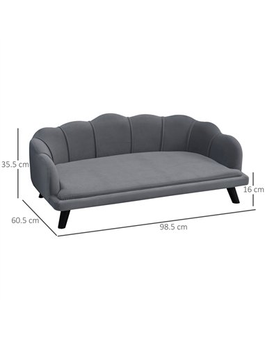 PawHut Dog Sofa, Pet Couch Bed for Medium, Large Dogs, with Legs, Cushion - Grey