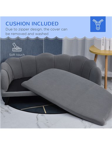 PawHut Dog Sofa, Pet Couch Bed for Medium, Large Dogs, with Legs, Cushion - Grey