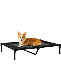 PawHut Large Raised Dog Bed Cat Elevated Lifted Cooling Portable Camping Basket Outdoor Indoor Mesh Pet Cot Metal Frame Black
