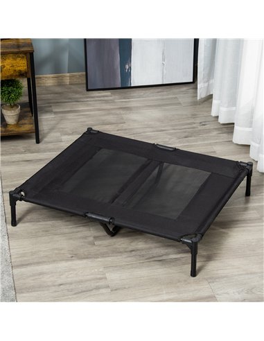 PawHut Large Raised Dog Bed Cat Elevated Lifted Cooling Portable Camping Basket Outdoor Indoor Mesh Pet Cot Metal Frame Black