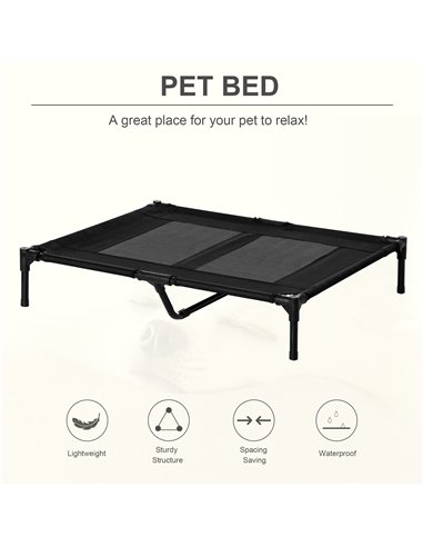 PawHut Large Raised Dog Bed Cat Elevated Lifted Cooling Portable Camping Basket Outdoor Indoor Mesh Pet Cot Metal Frame Black