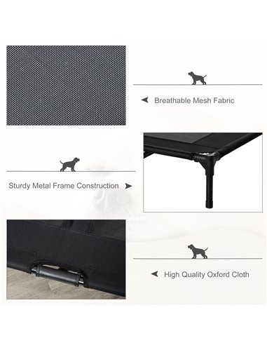 PawHut Large Raised Dog Bed Cat Elevated Lifted Cooling Portable Camping Basket Outdoor Indoor Mesh Pet Cot Metal Frame Black