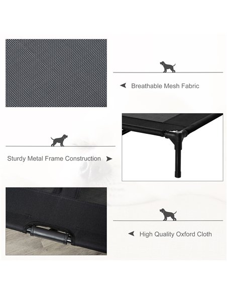 PawHut Large Raised Dog Bed Cat Elevated Lifted Cooling Portable Camping Basket Outdoor Indoor Mesh Pet Cot Metal Frame Black - pic 144043 | FastDaddyshop