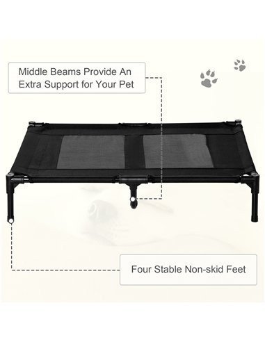 PawHut Large Raised Dog Bed Cat Elevated Lifted Cooling Portable Camping Basket Outdoor Indoor Mesh Pet Cot Metal Frame Black