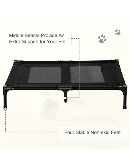 PawHut Large Raised Dog Bed Cat Elevated Lifted Cooling Portable Camping Basket Outdoor Indoor Mesh Pet Cot Metal Frame Black - pic 144044 | FastDaddyshop