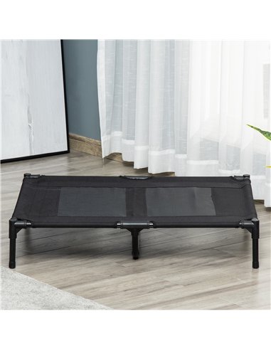 PawHut Large Raised Dog Bed Cat Elevated Lifted Cooling Portable Camping Basket Outdoor Indoor Mesh Pet Cot Metal Frame Black