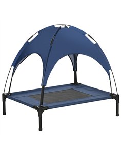 PawHut Raised Dog Bed Waterproof Elevated Pet Cot with Breathable Mesh UV Protection Canopy Blue, for Medium Dogs, 76 x 61 x 73c