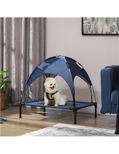 PawHut Raised Dog Bed Waterproof Elevated Pet Cot with Breathable Mesh UV Protection Canopy Blue, for Medium Dogs, 76 x 61 x 73c
