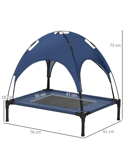 PawHut Raised Dog Bed Waterproof Elevated Pet Cot with Breathable Mesh UV Protection Canopy Blue, for Medium Dogs, 76 x 61 x 73c - pic 144049 | FastDaddyshop