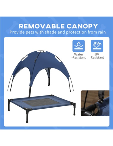 PawHut Raised Dog Bed Waterproof Elevated Pet Cot with Breathable Mesh UV Protection Canopy Blue, for Medium Dogs, 76 x 61 x 73c - pic 144052 | FastDaddyshop