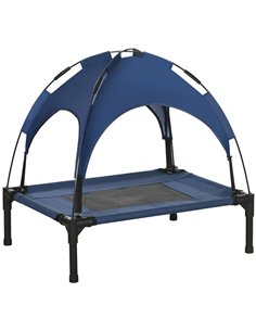 PawHut Raised Dog Bed Waterproof Elevated Pet Cot with Breathable Mesh UV Protection Canopy Blue, for Small Dogs, 61 x 46 x 62cm
