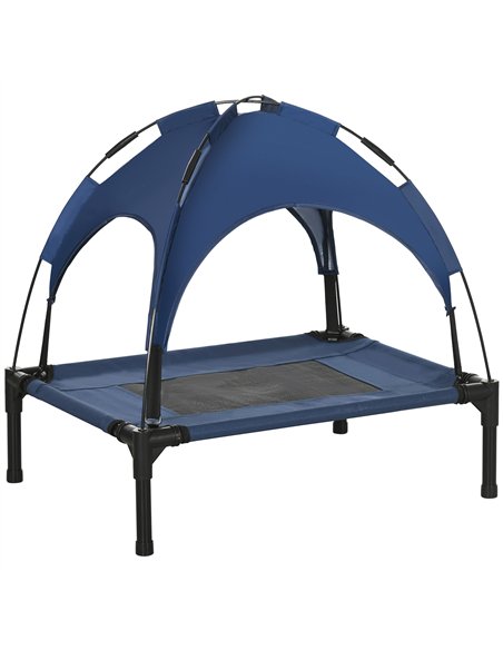 PawHut Raised Dog Bed Waterproof Elevated Pet Cot with Breathable Mesh UV Protection Canopy Blue, for Small Dogs, 61 x 46 x 62cm - pic 144056 | FastDaddyshop