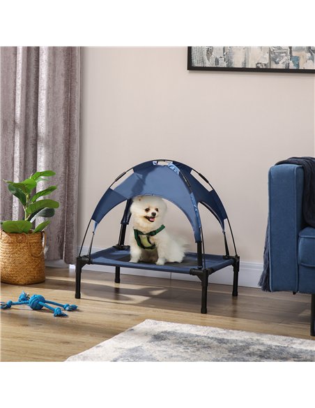 PawHut Raised Dog Bed Waterproof Elevated Pet Cot with Breathable Mesh UV Protection Canopy Blue, for Small Dogs, 61 x 46 x 62cm - pic 144057 | FastDaddyshop