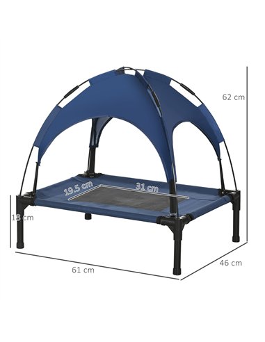 PawHut Raised Dog Bed Waterproof Elevated Pet Cot with Breathable Mesh UV Protection Canopy Blue, for Small Dogs, 61 x 46 x 62cm