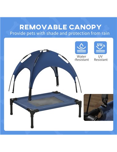 PawHut Raised Dog Bed Waterproof Elevated Pet Cot with Breathable Mesh UV Protection Canopy Blue, for Small Dogs, 61 x 46 x 62cm