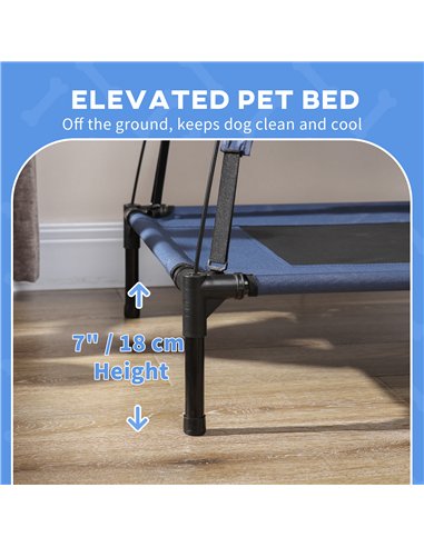 PawHut Raised Dog Bed Waterproof Elevated Pet Cot with Breathable Mesh UV Protection Canopy Blue, for Small Dogs, 61 x 46 x 62cm