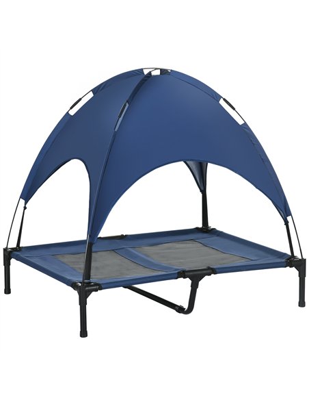 PawHut Raised Dog Bed Waterproof Elevated Pet Cot with Breathable Mesh UV Protection Canopy Blue, for Large Dogs, 92 x 76 x 90cm - pic 144065 | FastDaddyshop
