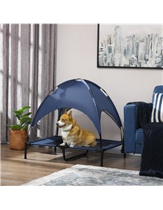 PawHut Raised Dog Bed Waterproof Elevated Pet Cot with Breathable Mesh UV Protection Canopy Blue, for Large Dogs, 92 x 76 x 90cm 2