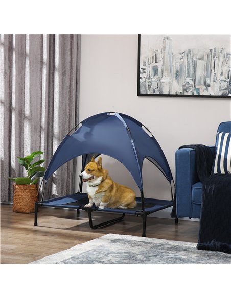 PawHut Raised Dog Bed Waterproof Elevated Pet Cot with Breathable Mesh UV Protection Canopy Blue, for Large Dogs, 92 x 76 x 90cm - pic 144066 | FastDaddyshop