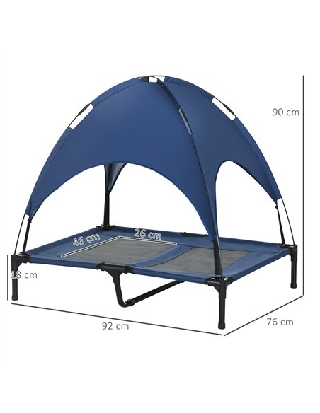 PawHut Raised Dog Bed Waterproof Elevated Pet Cot with Breathable Mesh UV Protection Canopy Blue, for Large Dogs, 92 x 76 x 90cm - pic 144067 | FastDaddyshop