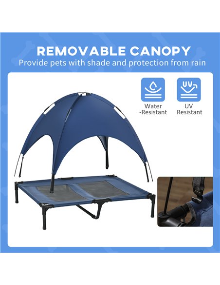 PawHut Raised Dog Bed Waterproof Elevated Pet Cot with Breathable Mesh UV Protection Canopy Blue, for Large Dogs, 92 x 76 x 90cm - pic 144070 | FastDaddyshop