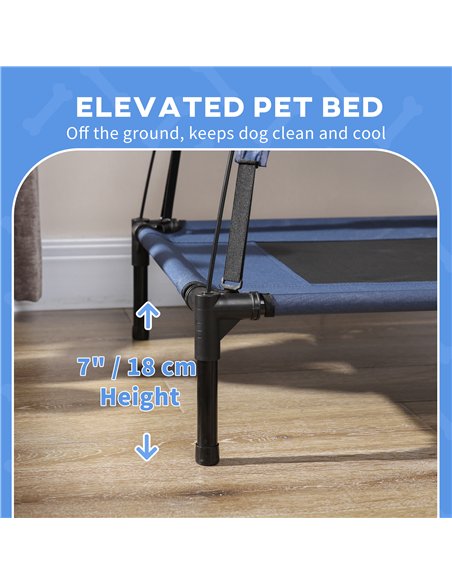 PawHut Raised Dog Bed Waterproof Elevated Pet Cot with Breathable Mesh UV Protection Canopy Blue, for Large Dogs, 92 x 76 x 90cm - pic 144071 | FastDaddyshop
