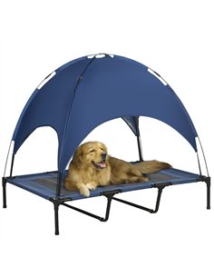 PawHut Raised Dog Bed Waterproof Elevated Pet Cot with Breathable Mesh UV Protection Canopy Blue, for XL Dogs, 122 x 92 x 108cm