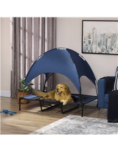 PawHut Raised Dog Bed Waterproof Elevated Pet Cot with Breathable Mesh UV Protection Canopy Blue, for XL Dogs, 122 x 92 x 108cm 2
