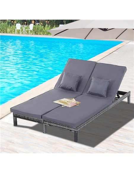 Outsunny 2 Seater Rattan Lounger with Cushion, Grey - pic 14408 | FastDaddyshop