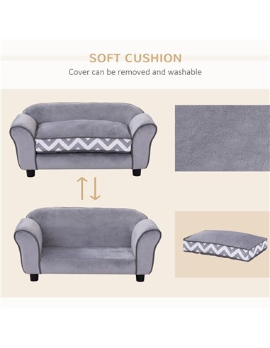 PawHut Dog Sofa Bed for XS-Sized Dogs, Cat Sofa with Soft Cushion, Pet Chair Lounge with Washable Cover, Removable Legs, Wooden 