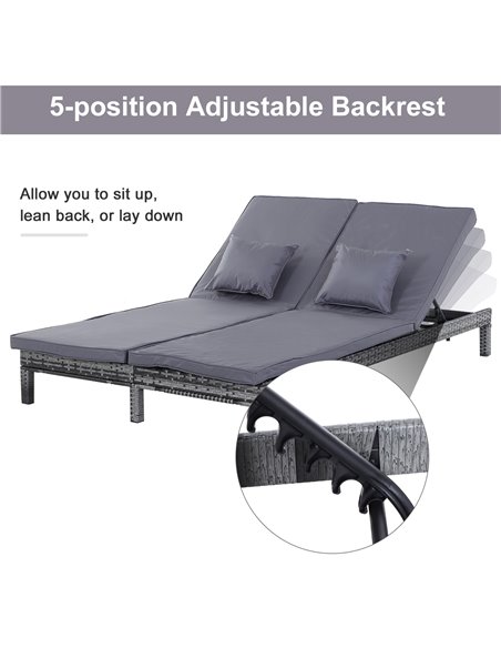 Outsunny 2 Seater Garden Double Rattan Sun Lounger Companion Reclining Recliner Wicker Weave Patio Outdoor Furniture Cushioned - - pic 14411 | FastDaddyshop