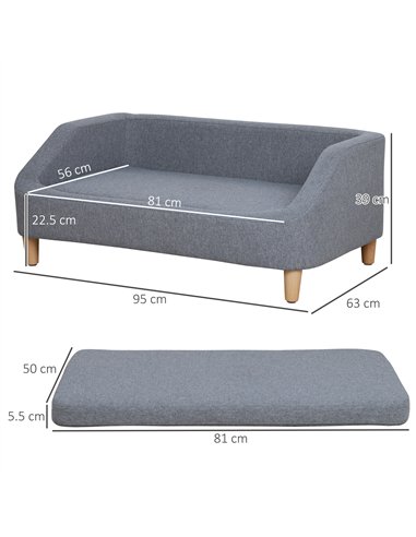 PawHut Dog Sofa, pet Bed, with Soft Cushion, Washable Cover, for Small, Medium & Large Dogs - Grey