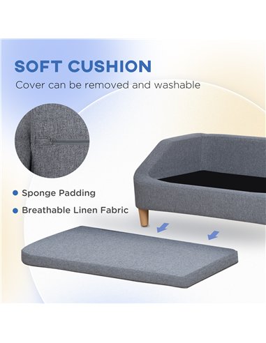 PawHut Dog Sofa, pet Bed, with Soft Cushion, Washable Cover, for Small, Medium & Large Dogs - Grey