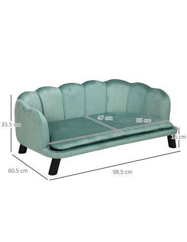 PawHut Dog Sofa, Pet Couch Bed for Medium, Large Dogs, with Legs, Cushion - Green