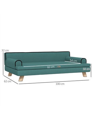PawHut Dog Sofa, with Wooden Legs, Water-Resistant Fabric, for Medium & Large Dogs - Green