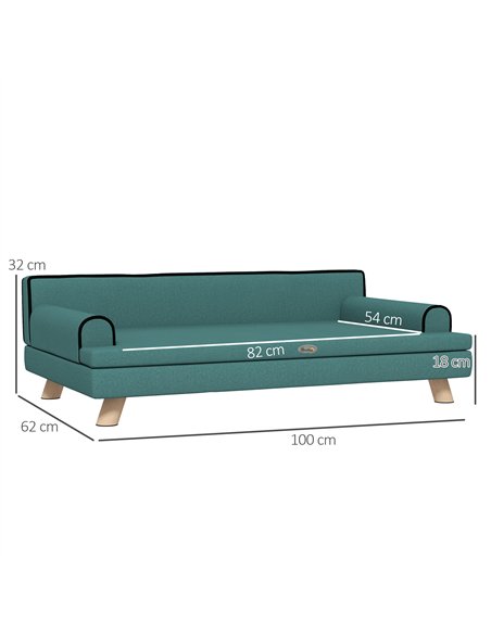 PawHut Dog Sofa, with Wooden Legs, Water-Resistant Fabric, for Medium & Large Dogs - Green - pic 144139 | FastDaddyshop