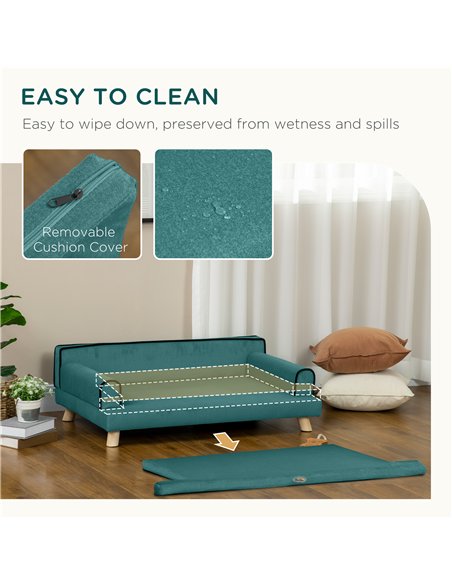 PawHut Dog Sofa, with Wooden Legs, Water-Resistant Fabric, for Medium & Large Dogs - Green - pic 144141 | FastDaddyshop