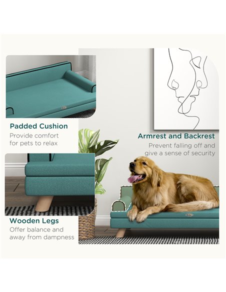 PawHut Dog Sofa, with Wooden Legs, Water-Resistant Fabric, for Medium & Large Dogs - Green - pic 144142 | FastDaddyshop