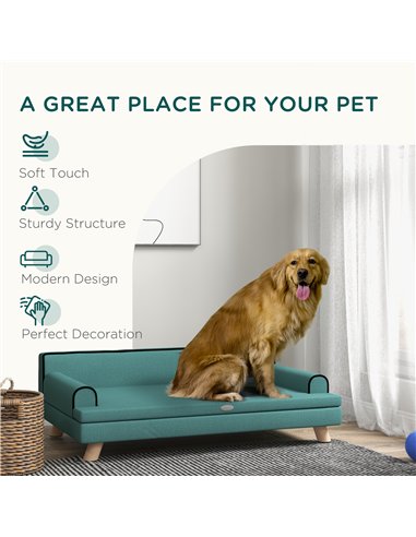 PawHut Dog Sofa, with Wooden Legs, Water-Resistant Fabric, for Medium & Large Dogs - Green